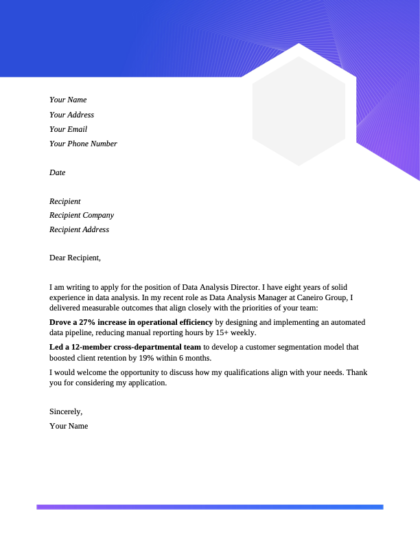 Modern blue gradient cover letter